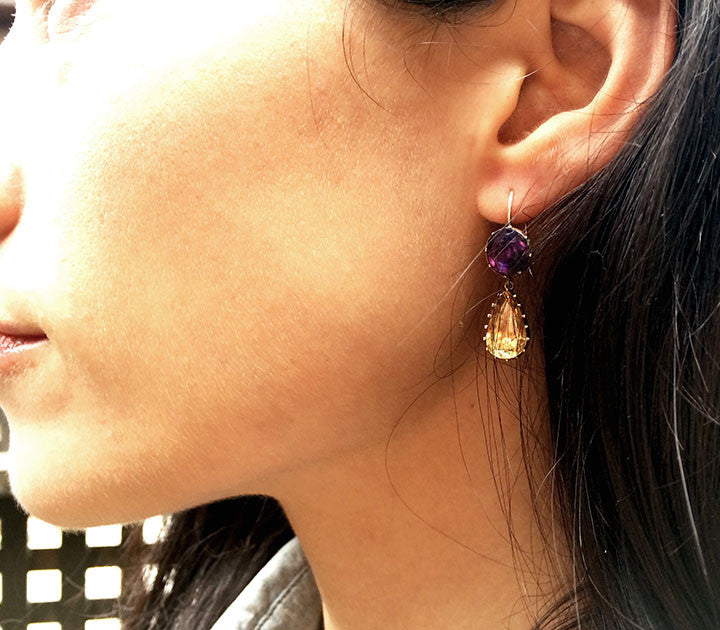 Georgian Amethyst & Topaz Paste Earrings | Bell and Bird