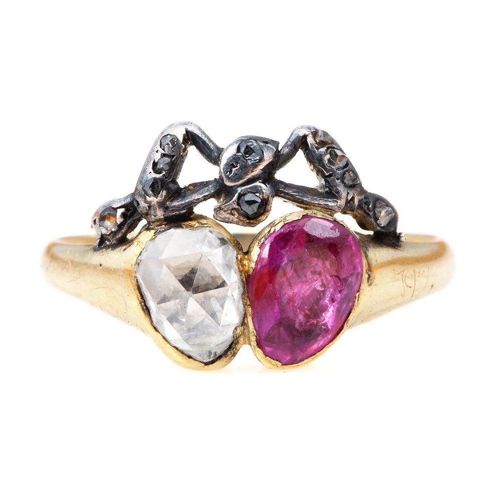 Georgian Ruby & Diamond Twin Heart Ring