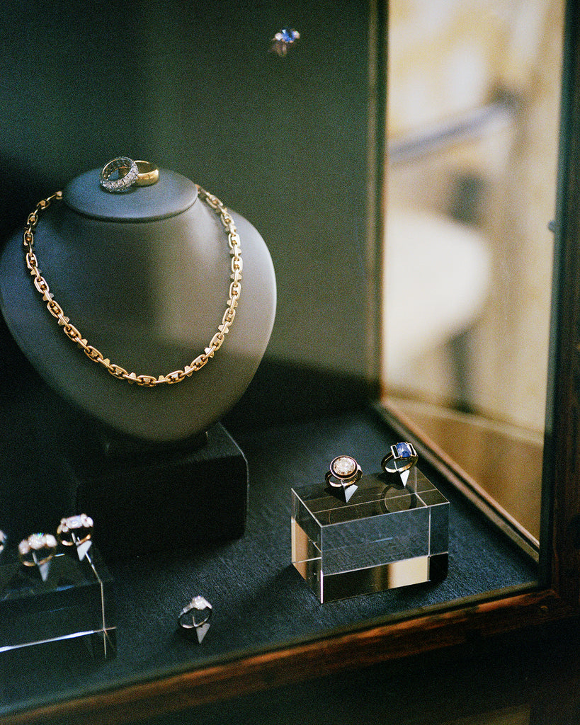 Jewelry displayed in a jewelry case