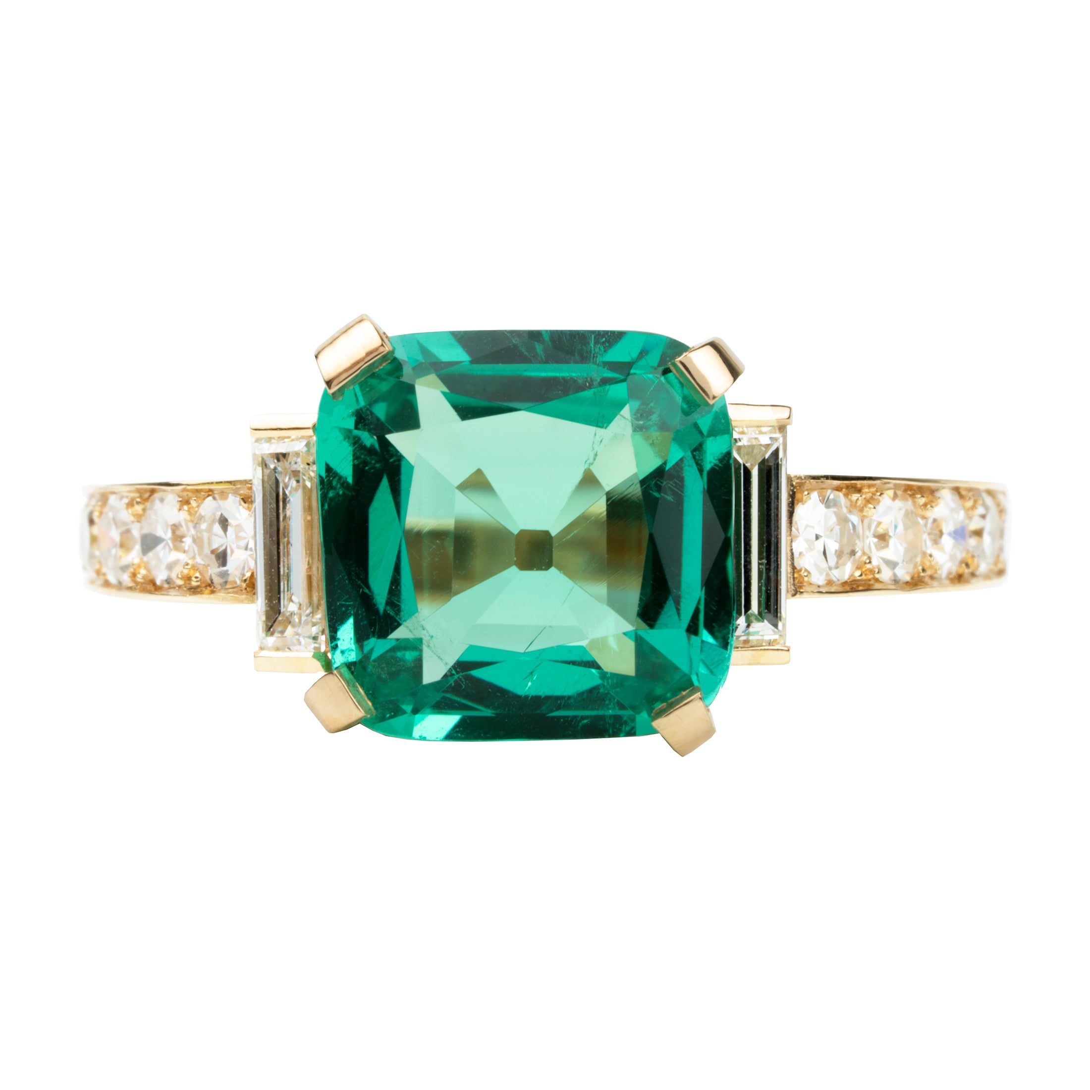 Art Deco Platinum, Colombian Emerald & Diamond Large Three Stone Ring  (713S) | The Antique Jewellery Company